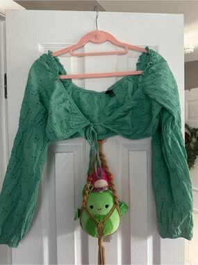 wild fable Mint Green Eyelet Tie-Front Crop Top